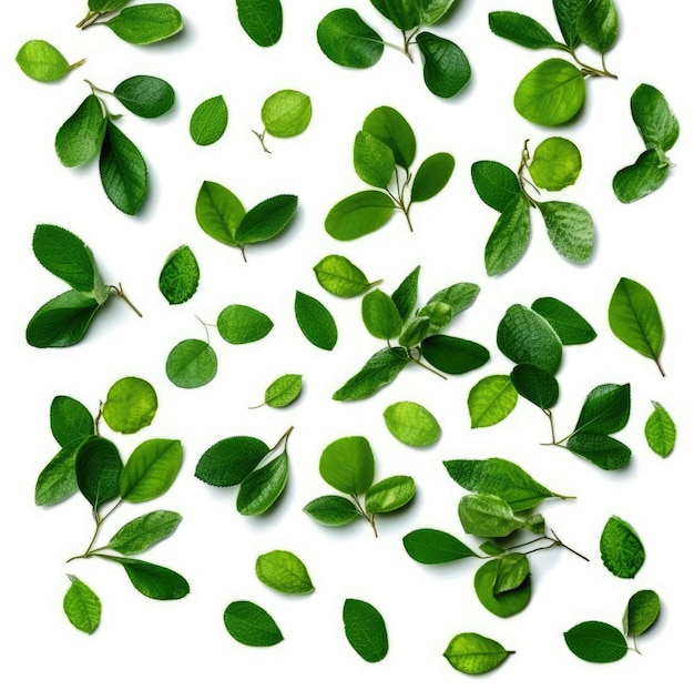 Green leaves of plum tree isolated on white background