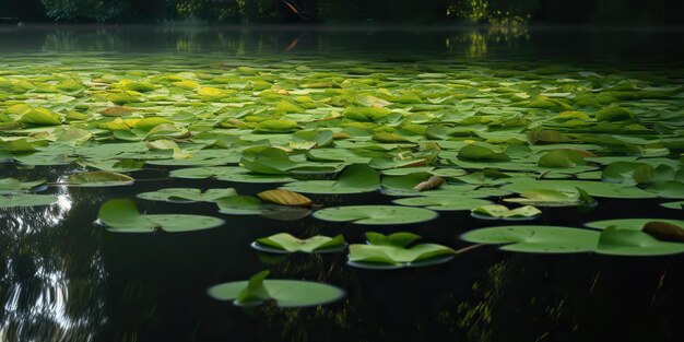 池の緑の葉川湖土地背景の景色