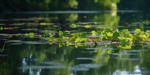 池の緑の葉川湖土地背景の景色