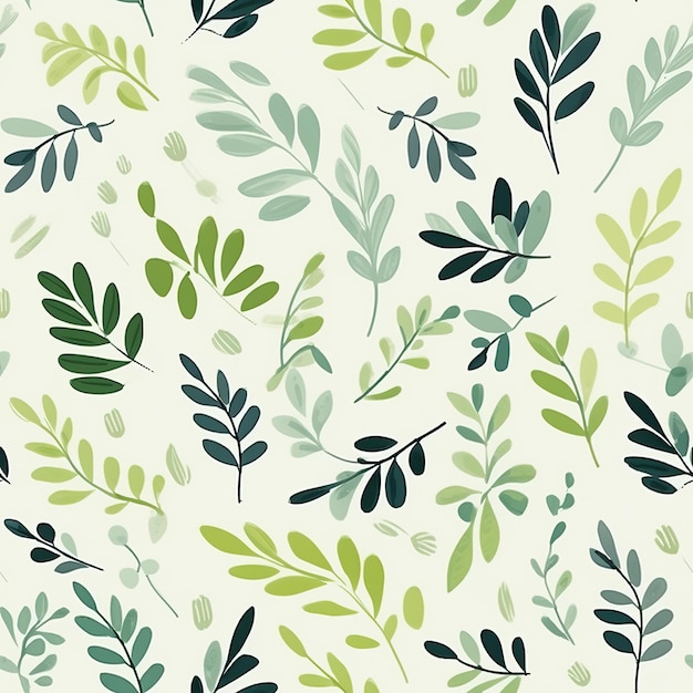 Photo green leaves on solid background seamless pattern