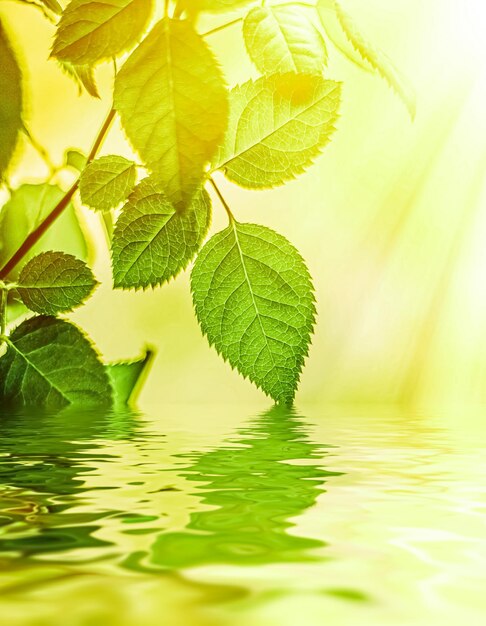 Green leaves and spring water eco nature and bio energy background design