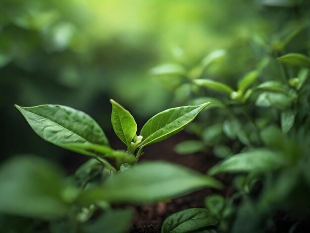 茶葉の緑色の葉 茶の茂みの芽