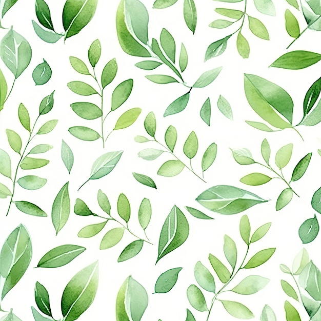 green leaves watercolor seamless pattern