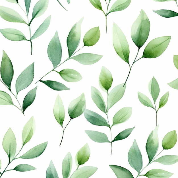 green leaves watercolor seamless pattern