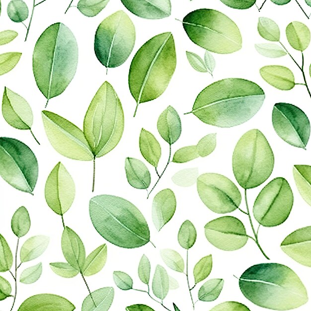 green leaves watercolor seamless pattern