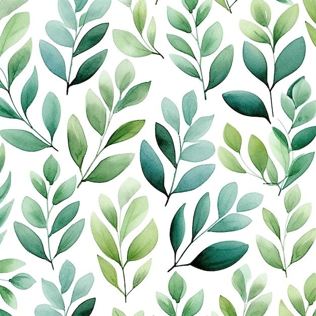 green leaves watercolor seamless pattern