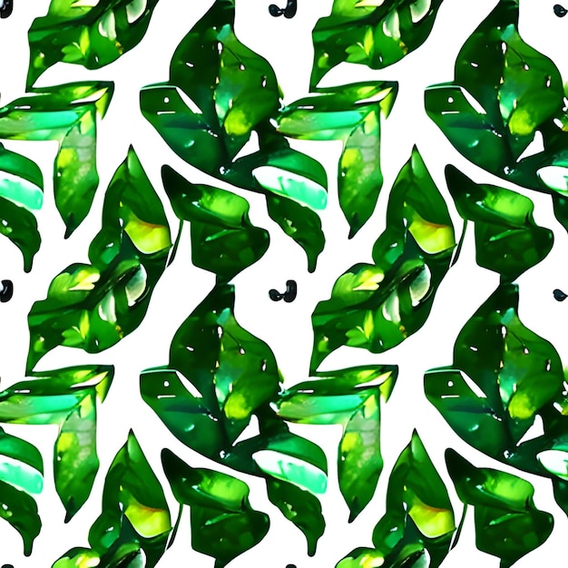 Green leaves watercolor seamless pattern