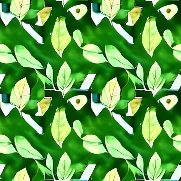 Green leaves watercolor seamless pattern