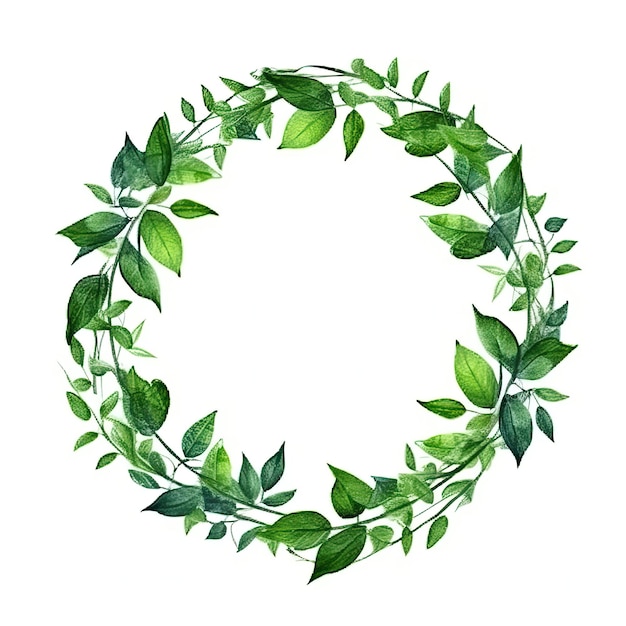 Green leaves watercolor wreath isolated Illustration AI GenerativexA