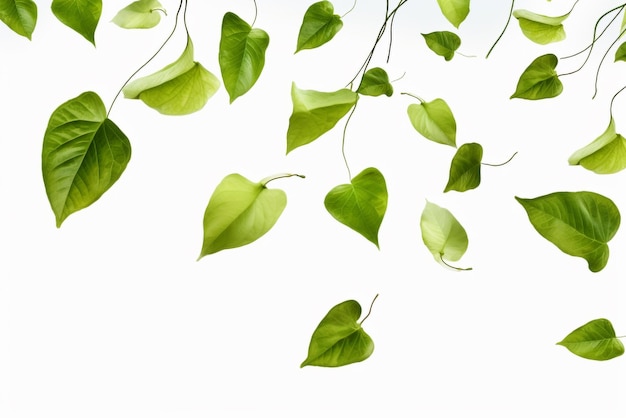 Green leaves on white background with copy space