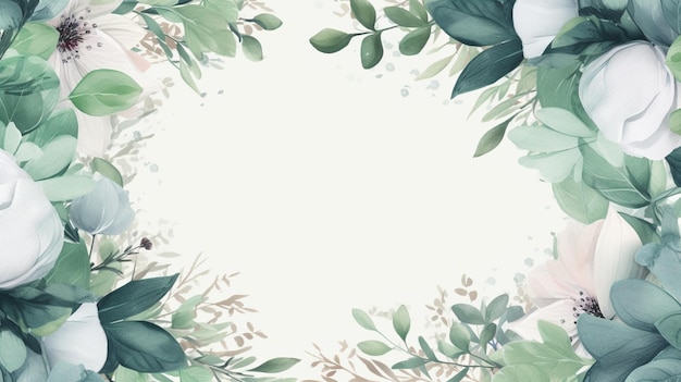 Green leaves on a white background with a place for text.