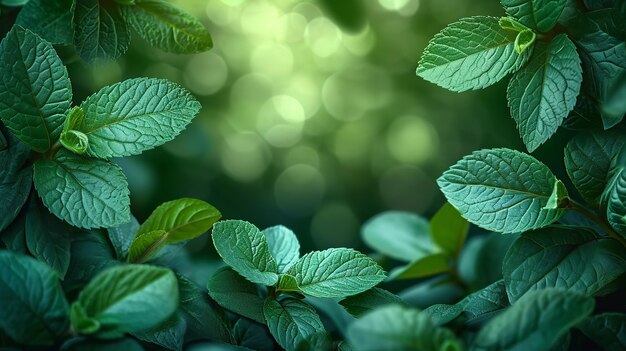 Green leaves with a blurry backdrop seems like a frame with a big copy space inside it Generative AI