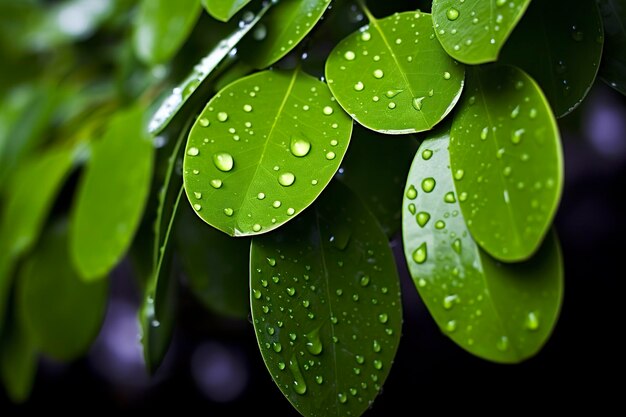 Photo green leaves with water droplets on them