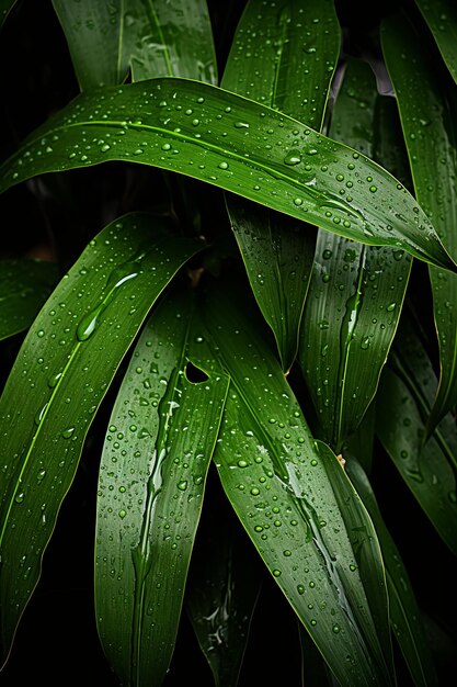 Photo green leaves with water droplets on them