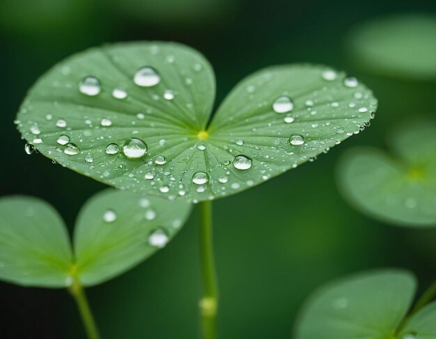 Green leaves with water drops after rain