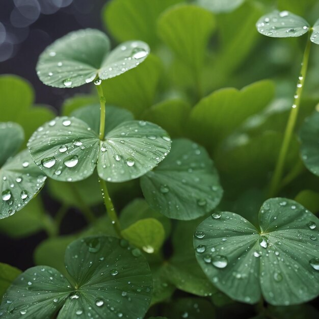 Photo green leaves with water drops after rain