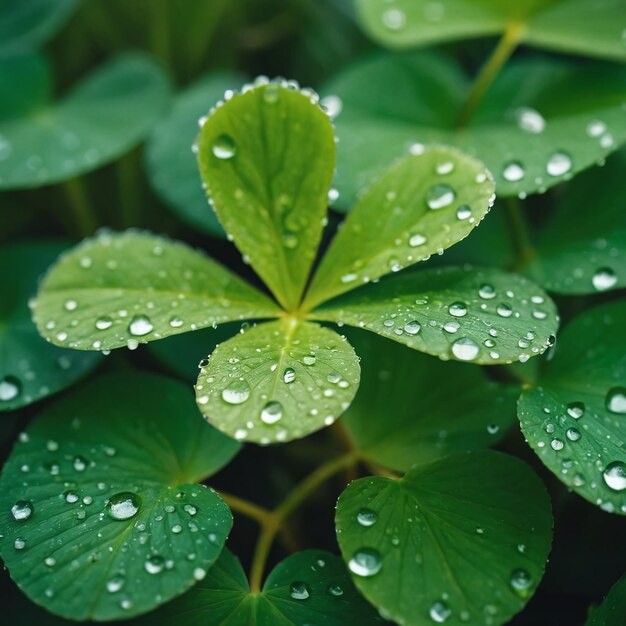 雨が降った後の緑の葉と水滴