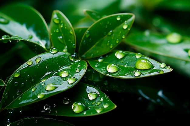 Green leaves with water drops after raingenerative ai