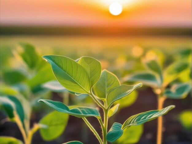 Green leaves of a young green soybean plant