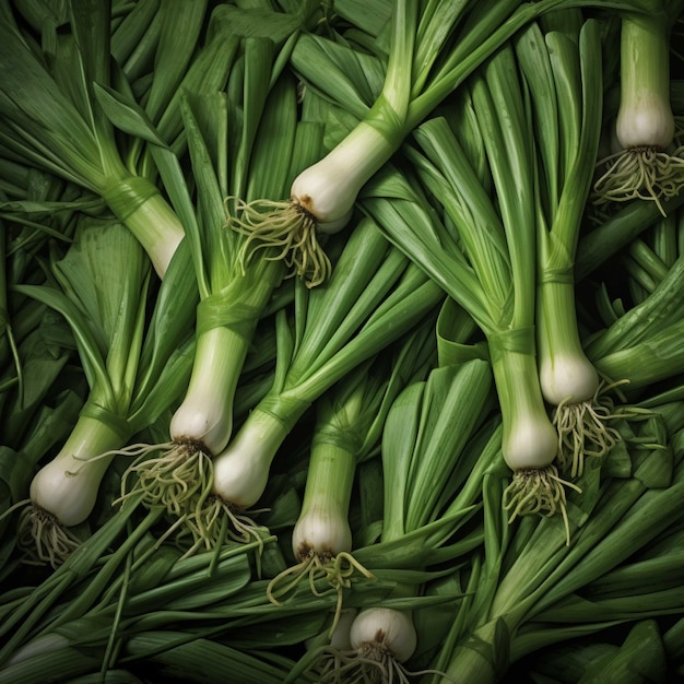 Зеленый лук-порей продается на тонированном фермерском рынке