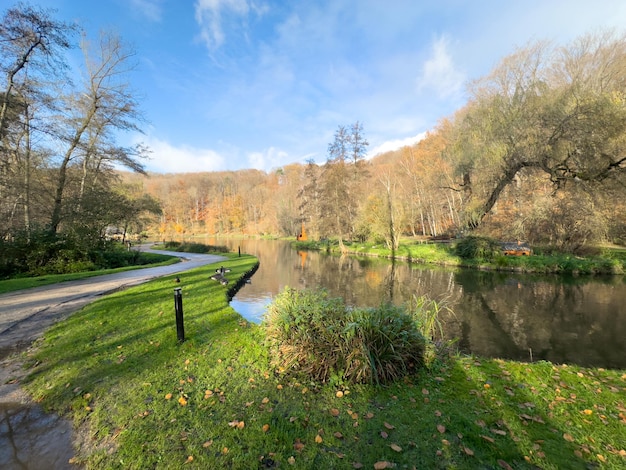 Foto parco ricreativo verde bois des reves con lago in ottignie louvain la neuve provincia del brabante vallone