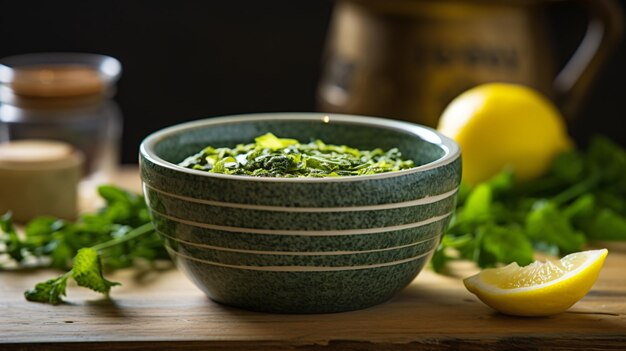 Photo green lemon tea in a bowl