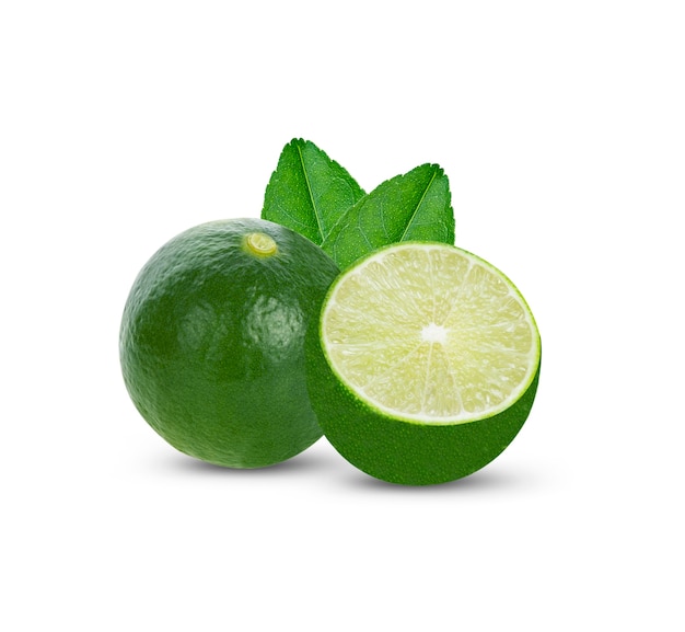 Photo green lemon on white background.