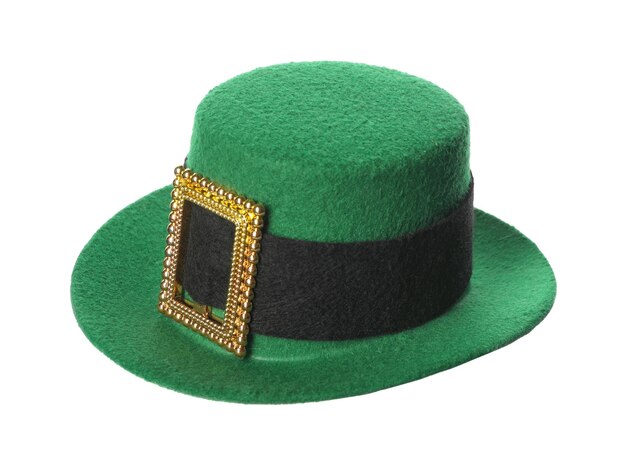 Фото Зеленая шляпа лепрекона, изолированная на белом аксессуаре ко дню святого патрика