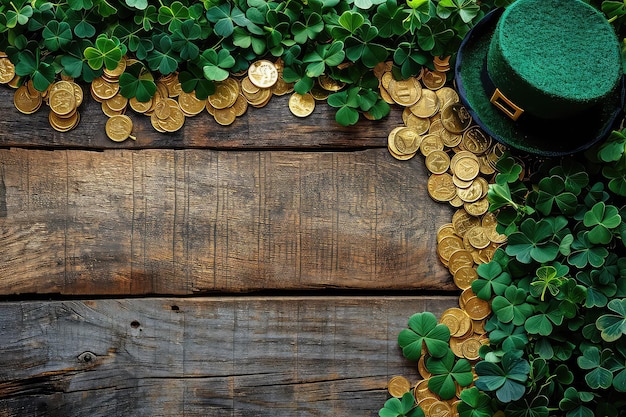 Photo green leprechaun hat with coins for st patricks day