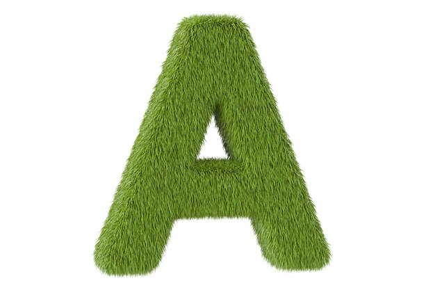 Photo green letter a from grass 3d rendering