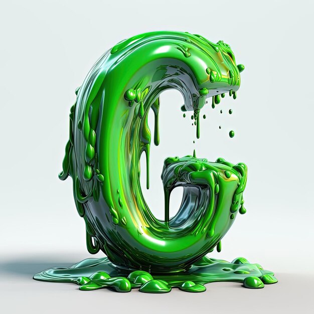 green letter G orohippo ink in the style of melting