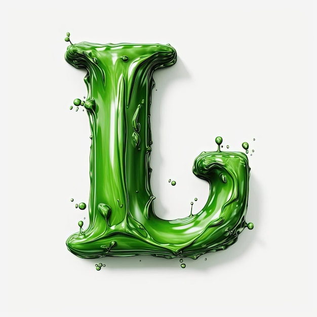 Photo green letter l with liquid on white background