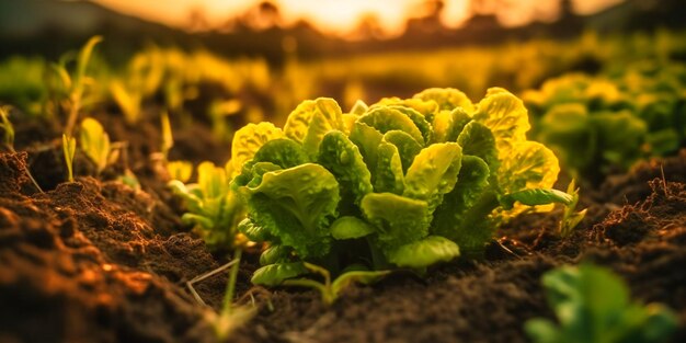 Green lettuce growing in a field