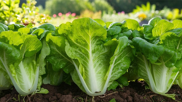 a green lettuce is growing in a garden