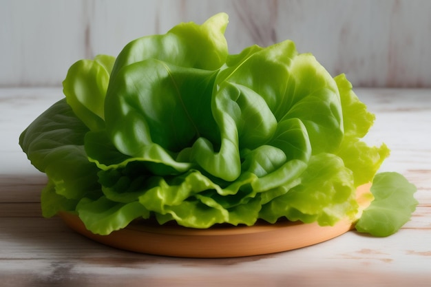 A green lettuce that is on a table