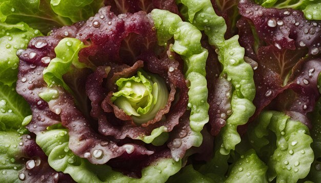 Photo a green lettuce with water drops on it