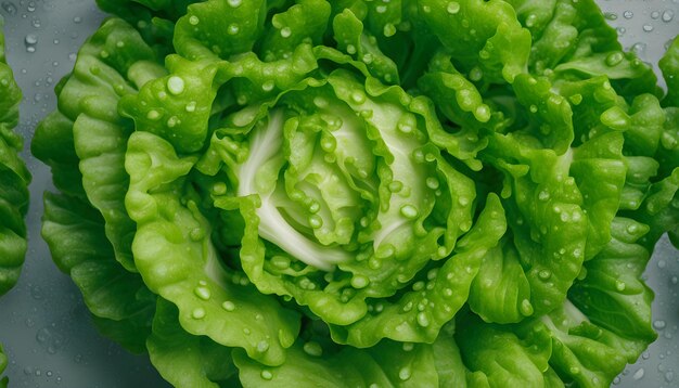 Photo a green lettuce with water drops on it