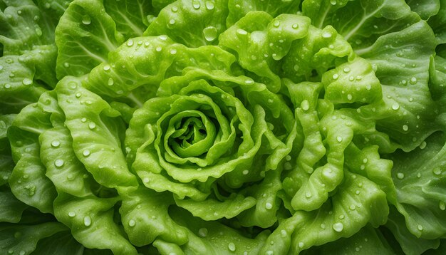 Photo a green lettuce with water drops on it