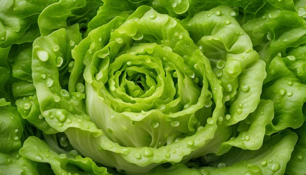 Photo a green lettuce with water drops on it