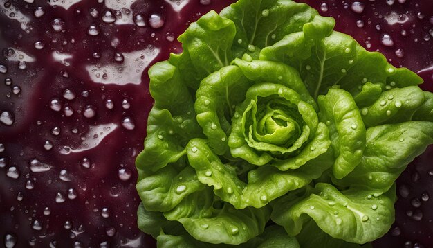 Photo a green lettuce with water drops on it