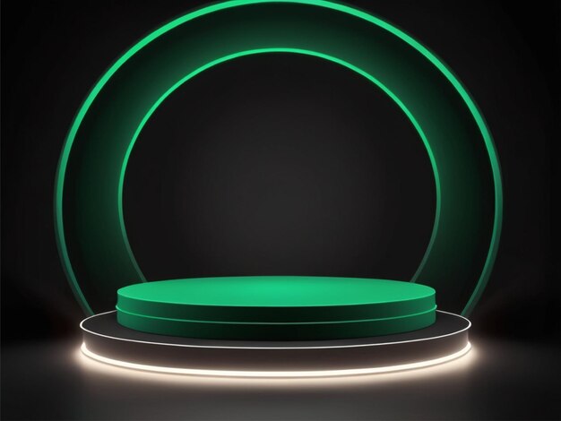 green light round podium and black background for mock up