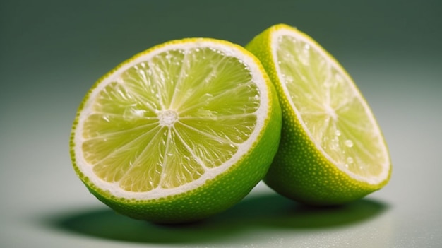 green lime cut in half isolated