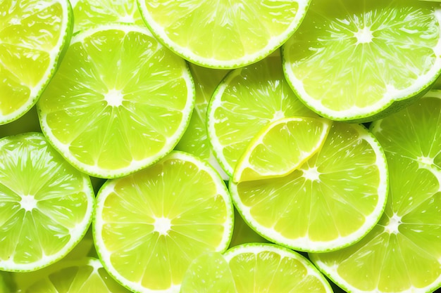 Green lime with cut in half and slices isolated on white background Generative AI