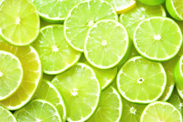 Green lime with cut in half and slices isolated on white background Generative AI