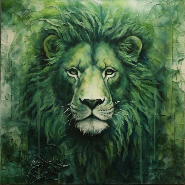 Photo green lion encaustic postimpressionism wall art