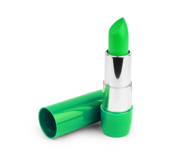 Green lipstick isolated on white background