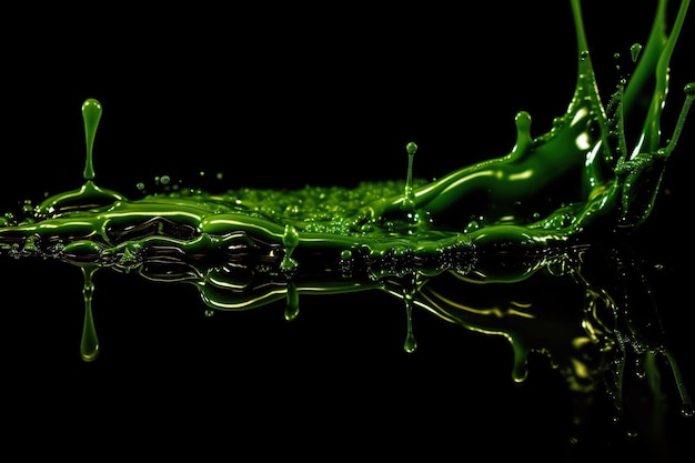 Green liquid in a black background