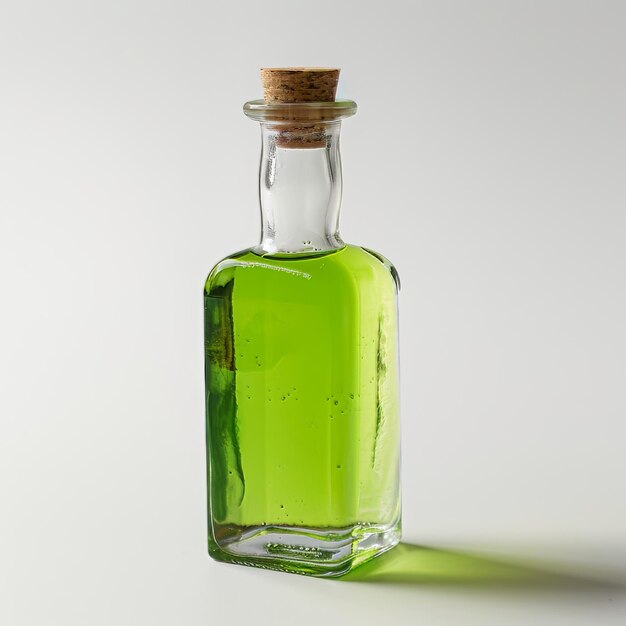 Green Liquid Bottle on Table