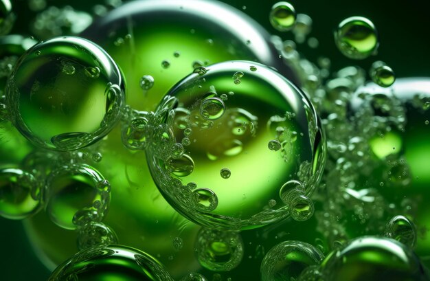 Фото Зеленые жидкие пузыри макроса текстура воды создать ai