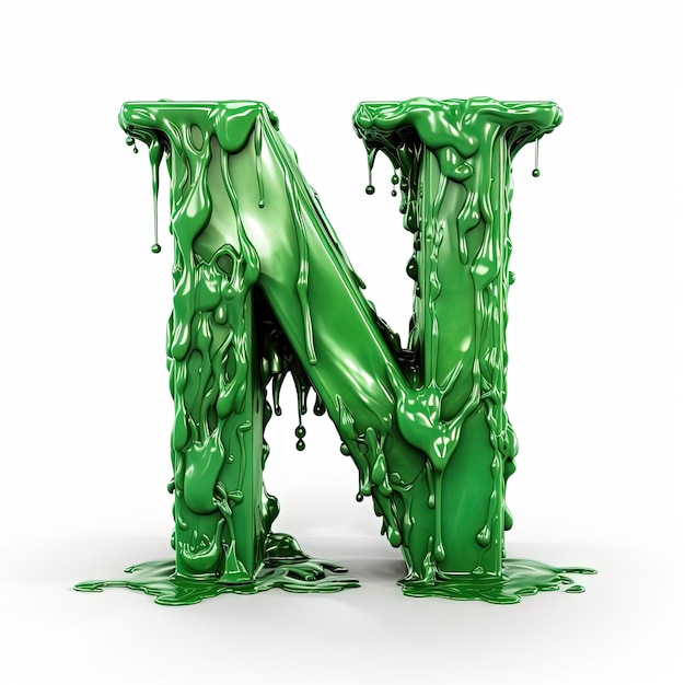 green liquid letter n on a white background